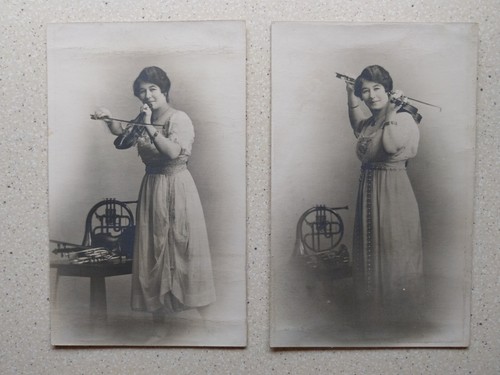 Two vintage lady and violin - vintage,