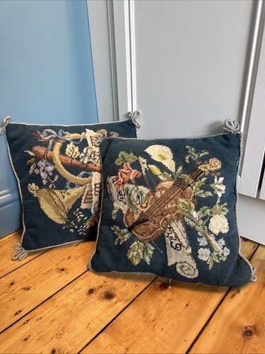 Pair vintage needlepoint - vintage,